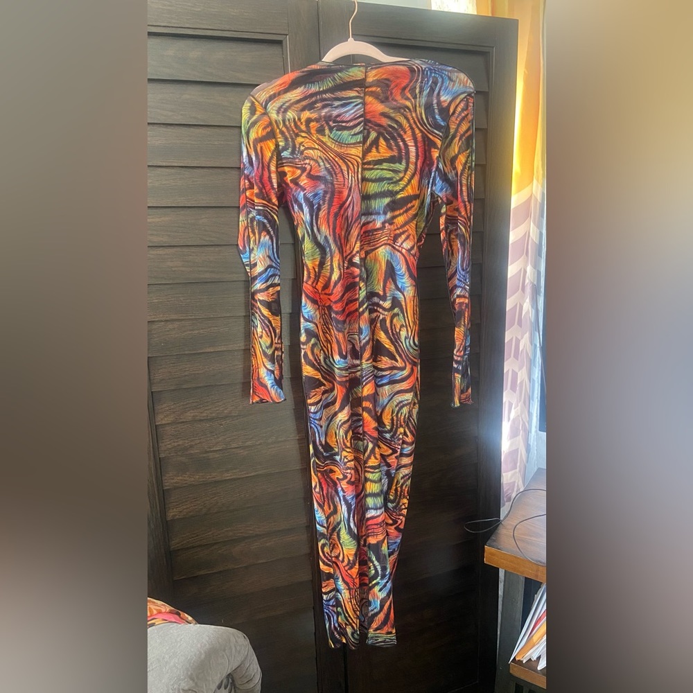 Semi sheer colorful animal print dress size M